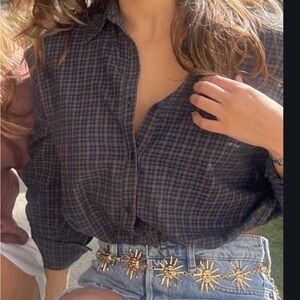 Zara Print Button Down Crop Top